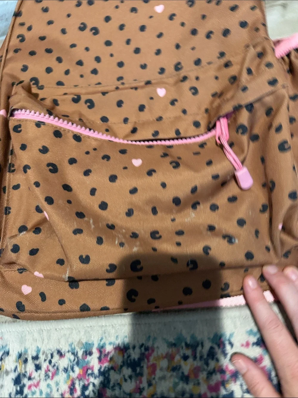 Crate&Barrel Brown Leopard Print Kids Backpack with Pink Accents